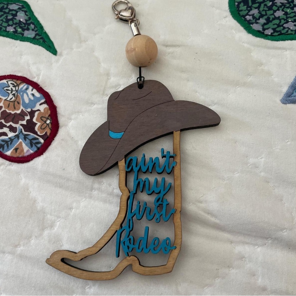 Western Boot Keychains Purse Charms with Cowboy Hat Design Not My First Rodeo - Picture 3 of 6